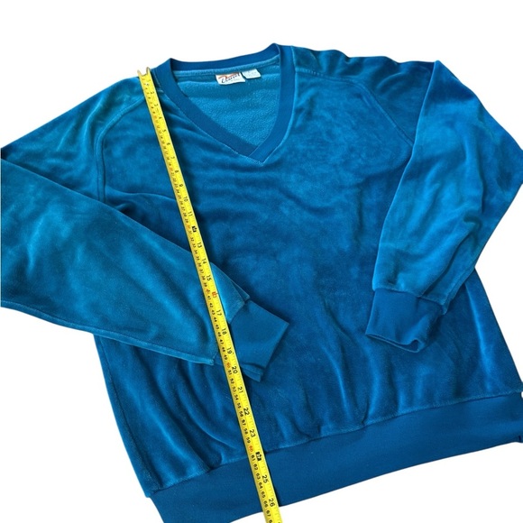 VINTAGE 70s 80s Loafers By RYK Velour Sweater Size Large Blue Beverly Hills - Picture 2 of 5